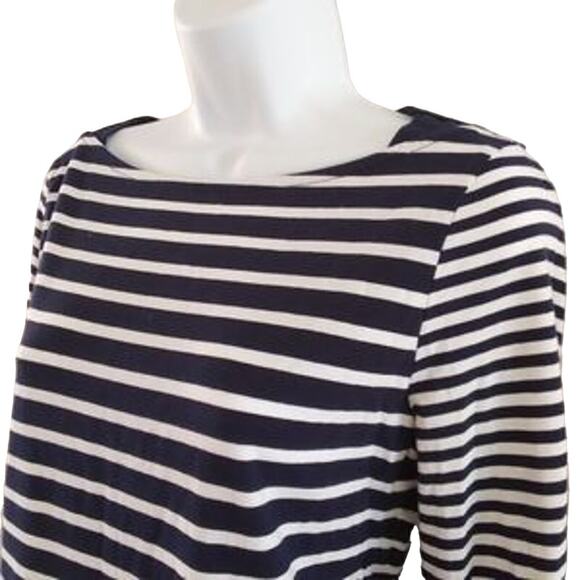 102. Merona Striped Boatneck Top Size Medium Blue White Nautical Preppy - Picture 4 of 13